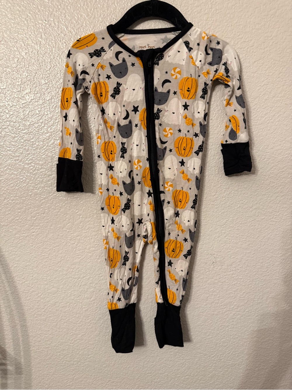 Little Sleepies Halloween Pumpkin & Ghost One-Piece Pajamas - White/Orange